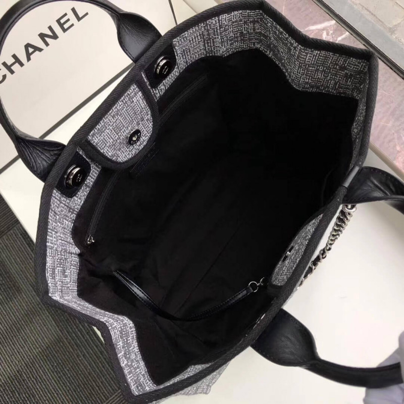 Replica Chanel Deauville Tote 38Cm Canvas Bag A66941 Charcoal Jacquard - Image 9