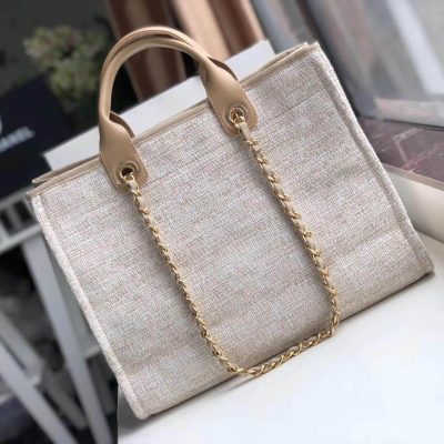 Alternative view of Replica Chanel Deauville Tote 38Cm Canvas Bag A66941 Cream / Beige