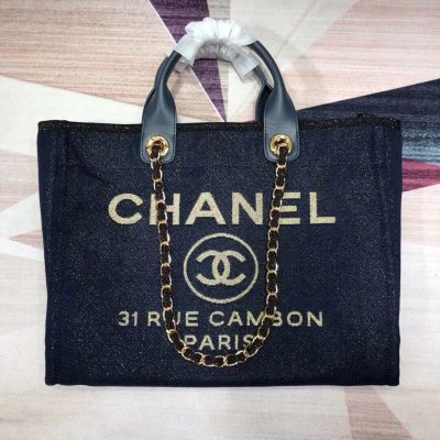 Alternative view of Replica Chanel Deauville Tote 38Cm Canvas Bag A66941 Denim Blue/Gold