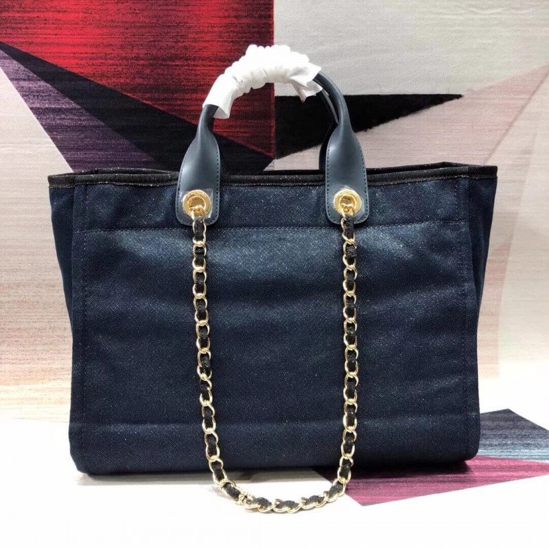 Replica Chanel Deauville Tote 38Cm Canvas Bag A66941 Denim Blue/Gold - Image 3