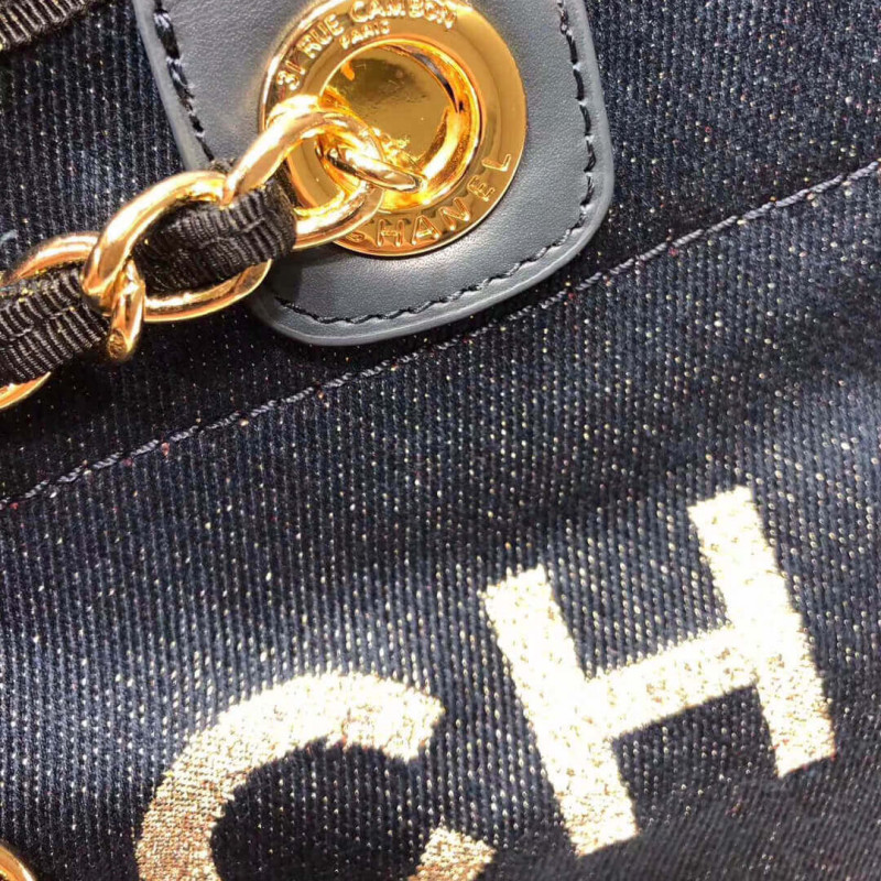 Replica Chanel Deauville Tote 38Cm Canvas Bag A66941 Denim Blue/Gold - Image 7