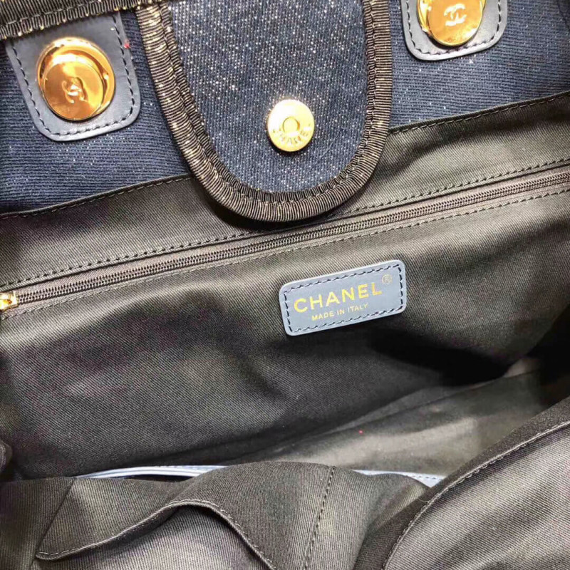Replica Chanel Deauville Tote 38Cm Canvas Bag A66941 Denim Blue/Gold - Image 9