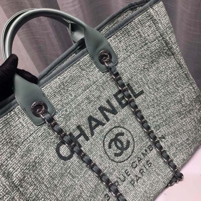 Alternative view of Replica Chanel Deauville Tote 38Cm Canvas Bag A66941 Fig Green