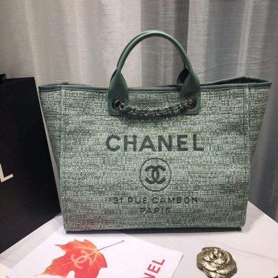Replica Chanel Deauville Tote 38Cm Canvas Bag A66941 Fig Green