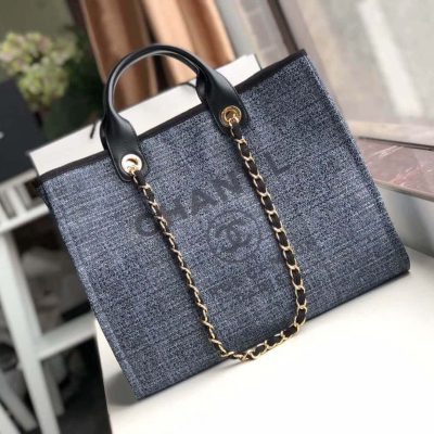 Replica Chanel Deauville Tote 38Cm Canvas Bag A66941 Grey Blue