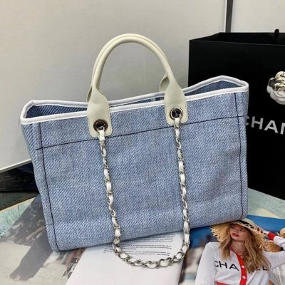 Alternative view of Replica Chanel Deauville Tote 38Cm Canvas Bag A66941 Light Blue