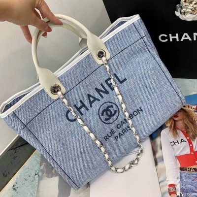 Replica Chanel Deauville Tote 38Cm Canvas Bag A66941 Light Blue