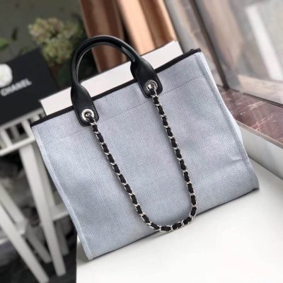 Alternative view of Replica Chanel Deauville Tote 38Cm Canvas Bag A66941 Light Grey/Black