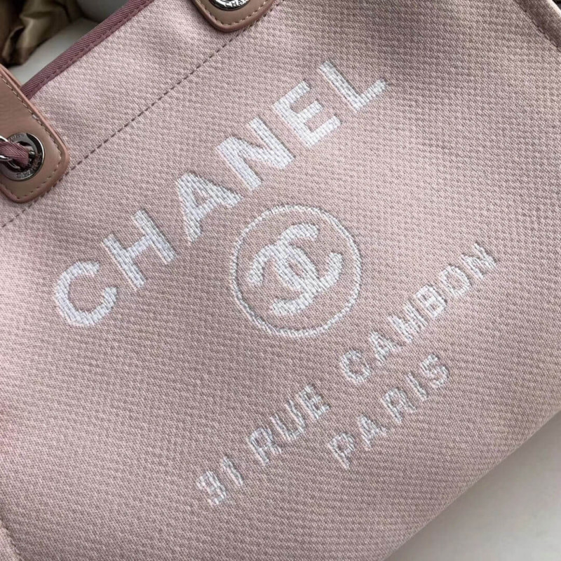 Replica Chanel Deauville Tote 38Cm Canvas Bag A66941 Pink/White - Image 5