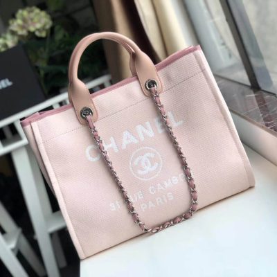 Replica Chanel Deauville Tote 38Cm Canvas Bag A66941 Pink/White