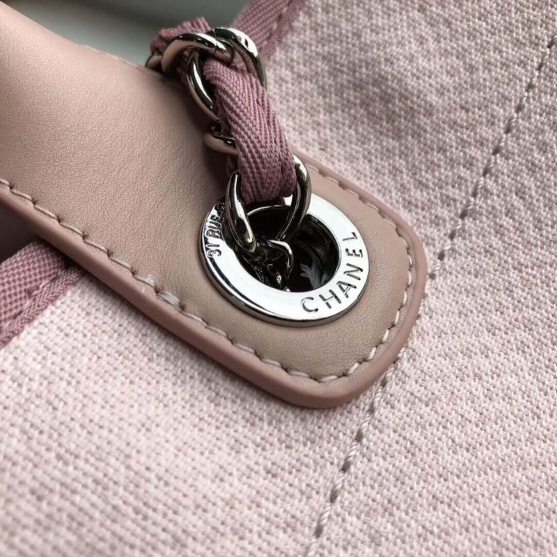 Replica Chanel Deauville Tote 38Cm Canvas Bag A66941 Pink/White - Image 7