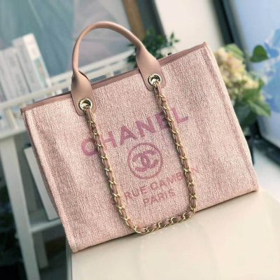 Replica Chanel Deauville Tote 38Cm Canvas Bag A66941 Poudre Pink