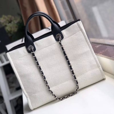 Replica Chanel Deauville Tote 38Cm Canvas Bag A66941 White / Black
