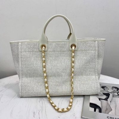 Alternative view of Replica Chanel Deauville Tote 38Cm Canvas Bag A66941 White/Gold