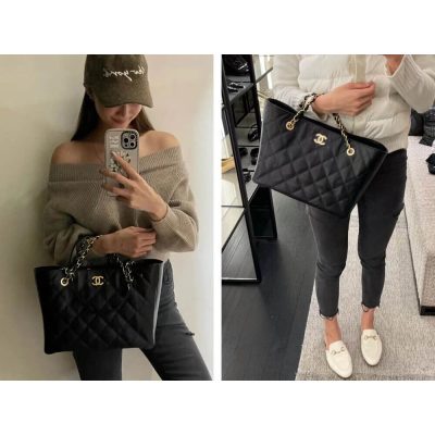Alternative view of Replica Chanel Grained Calfskin Shopping Tote Bag As2030 Black