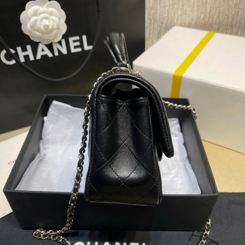 Replica Chanel Lambskin Mini Flap Bag With Top Handle Black As2431 With Charms - Image 6