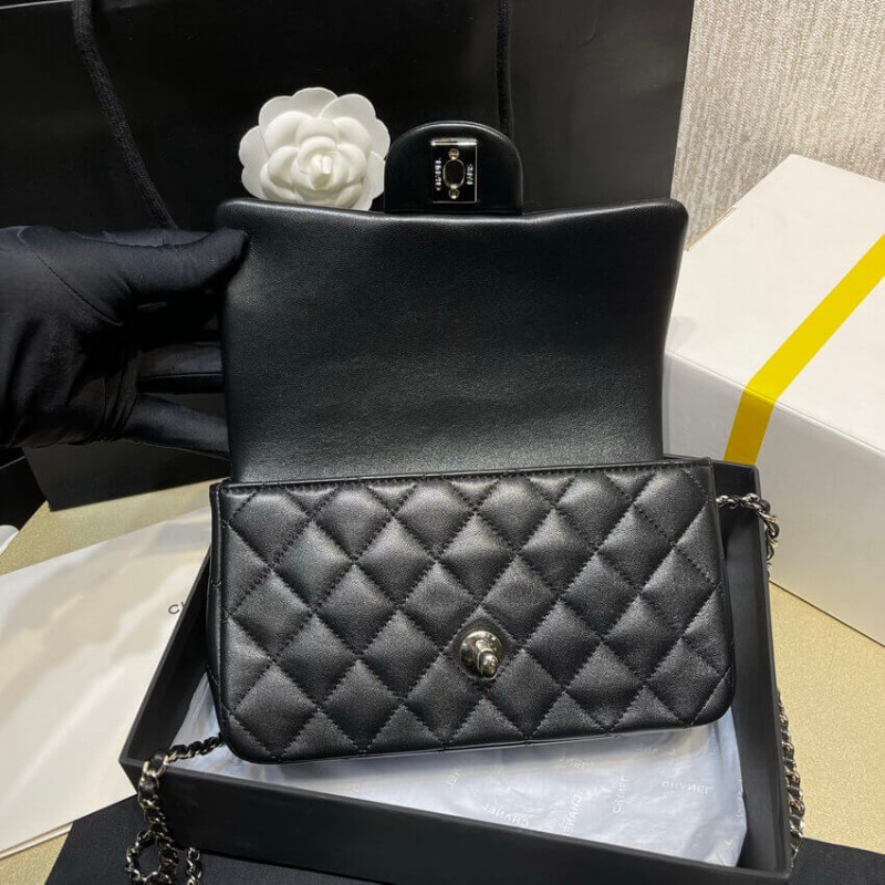 Replica Chanel Lambskin Mini Flap Bag With Top Handle Black As2431 With Charms - Image 8