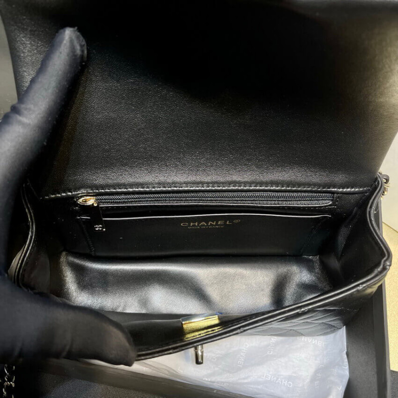 Replica Chanel Lambskin Mini Flap Bag With Top Handle Black As2431 With Charms - Image 9