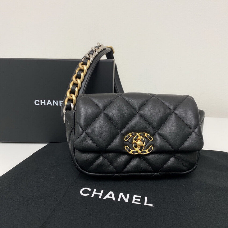 Replica Chanel Lambskin Quilted Chanel 19 Waist Bag As1163 Black - Image 3