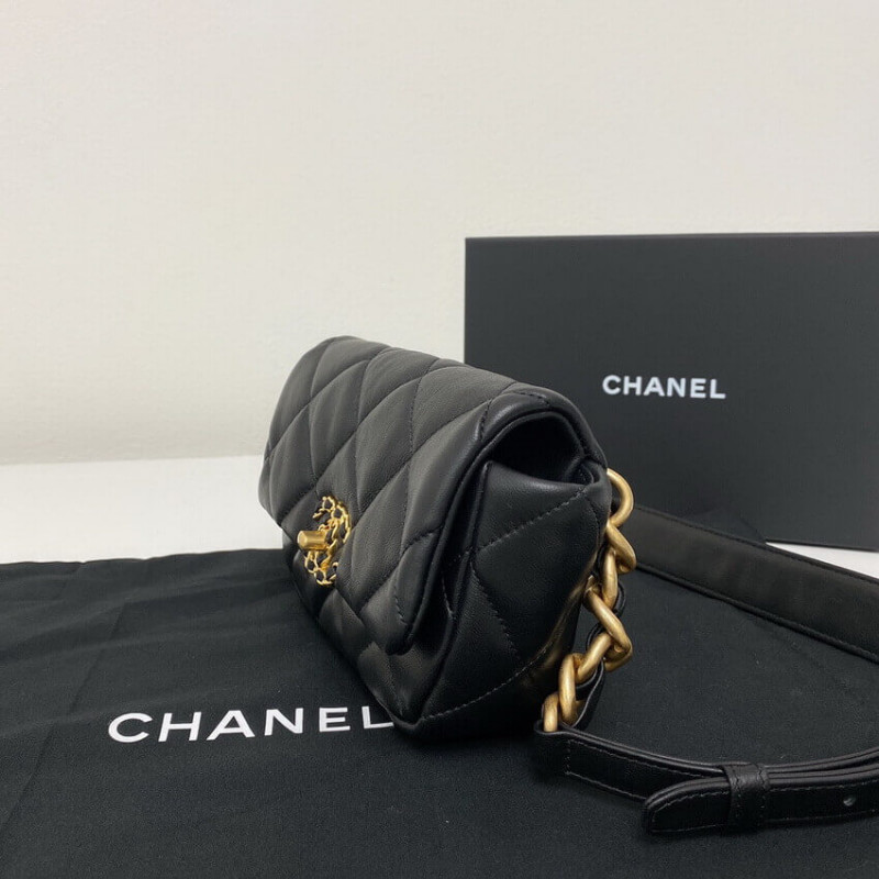 Replica Chanel Lambskin Quilted Chanel 19 Waist Bag As1163 Black - Image 8