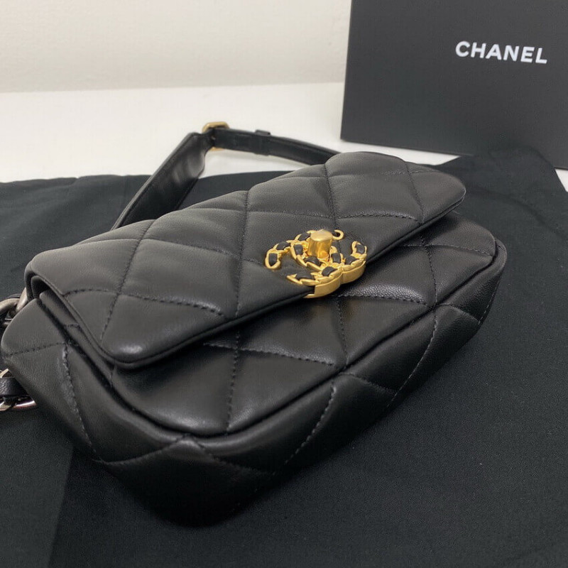 Replica Chanel Lambskin Quilted Chanel 19 Waist Bag As1163 Black - Image 9