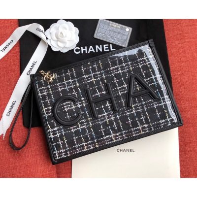 Alternative view of Replica Chanel Large Tweed Pvc Logo Pouches Ap0360