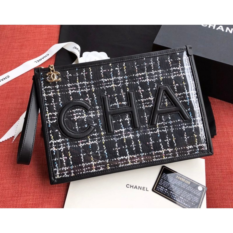 Replica Chanel Large Tweed Pvc Logo Pouches Ap0360 - Image 3