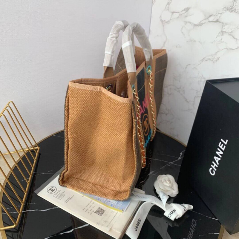 Replica Chanel Straw Raffia Calfskin Striped Large Deauville Tote A93786 - Image 3