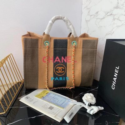 Replica Chanel Straw Raffia Calfskin Striped Large Deauville Tote A93786