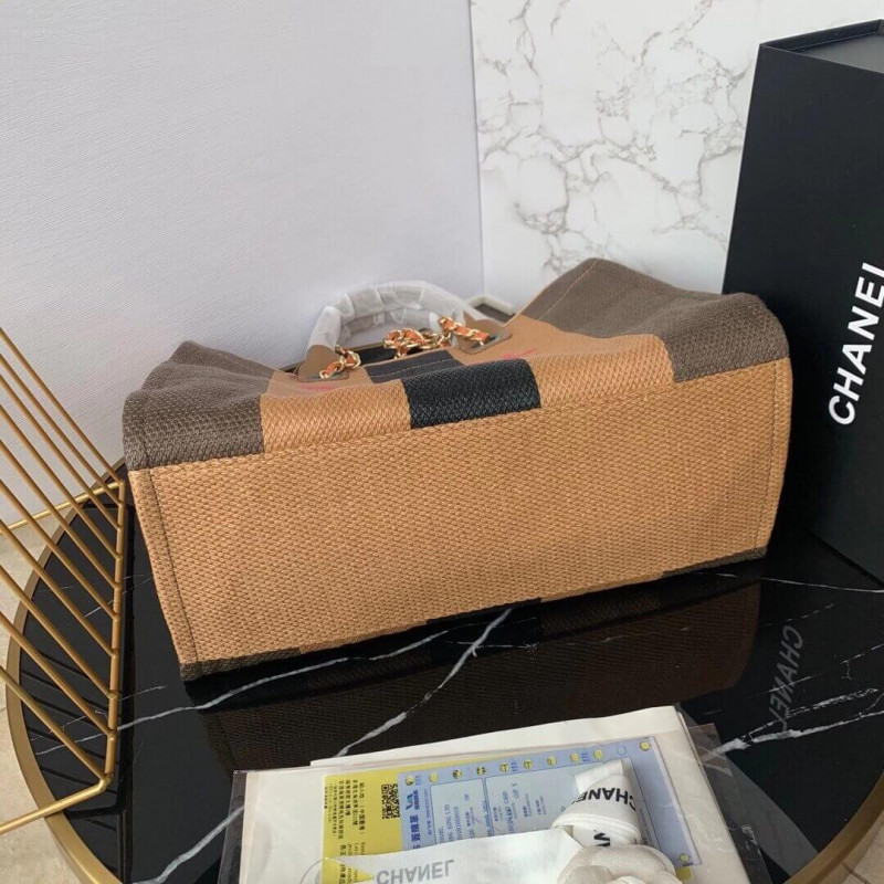 Replica Chanel Straw Raffia Calfskin Striped Large Deauville Tote A93786 - Image 7