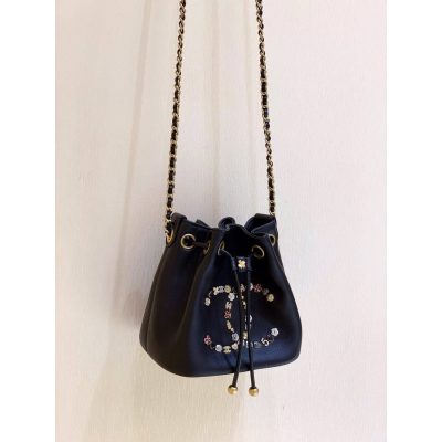 Alternative view of Replica Chanel Studded Cc Detail Drawstring Bucket Bag As1883