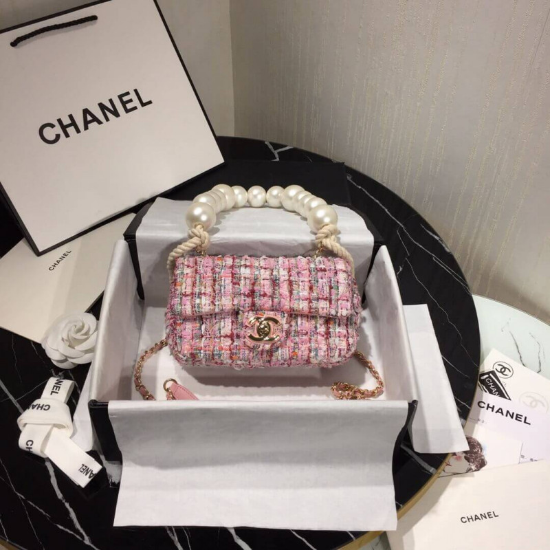 Replica Chanel Tweed Flap Bag With Large Pearl Handle As0593 - Image 2