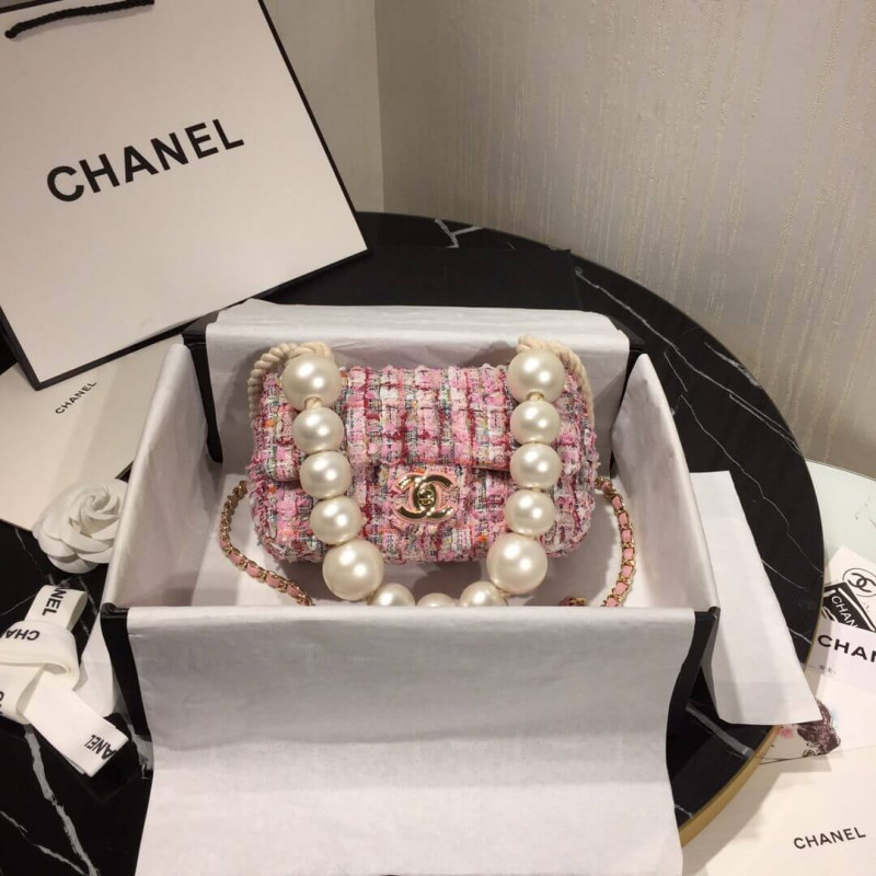 Replica Chanel Tweed Flap Bag With Large Pearl Handle As0593 - Image 3