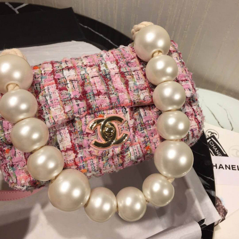Replica Chanel Tweed Flap Bag With Large Pearl Handle As0593 - Image 4