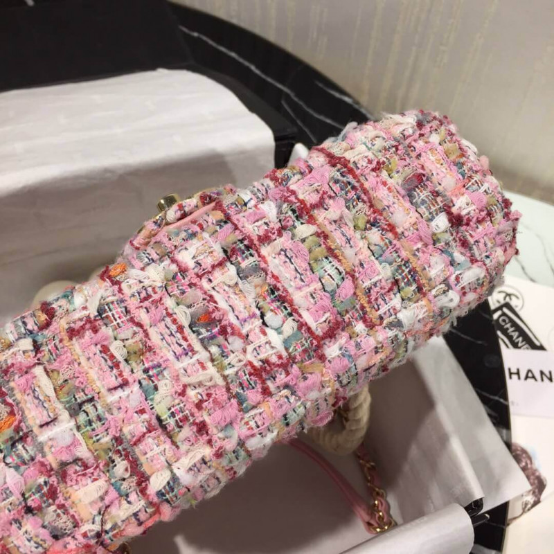 Replica Chanel Tweed Flap Bag With Large Pearl Handle As0593 - Image 7