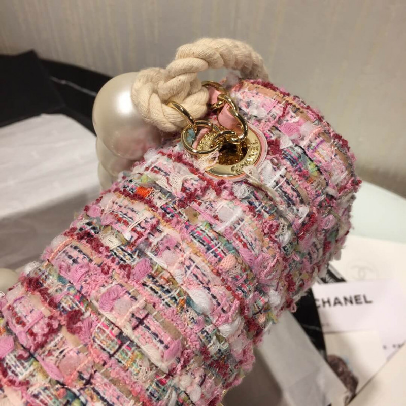 Replica Chanel Tweed Flap Bag With Large Pearl Handle As0593 - Image 8