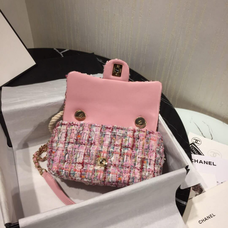 Replica Chanel Tweed Flap Bag With Large Pearl Handle As0593 - Image 9