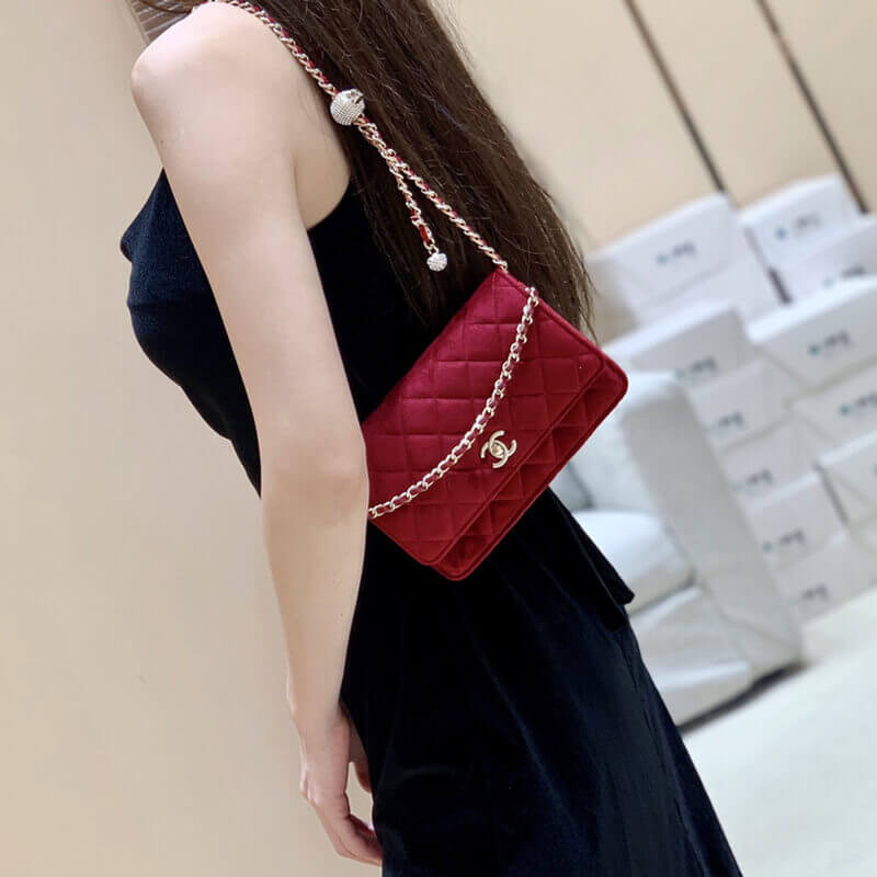 Replica Chanel Woc With Cc Details On Strap Ap1450 In Velvet - Image 5