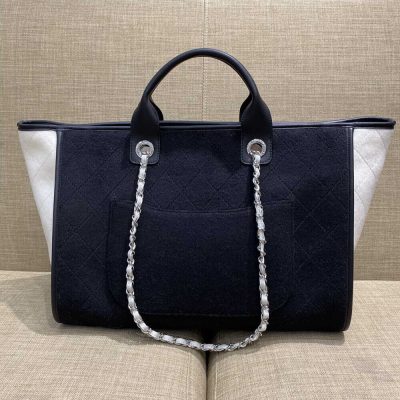 Alternative view of Replica Chanel Wool Felt Deauville Shopping Bag A60598 Black/White