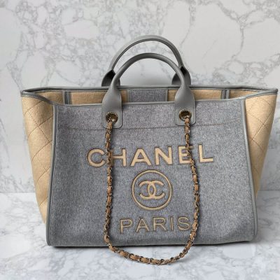 Alternative view of Replica Chanel Wool Felt Deauville Shopping Bag A60598 Grey