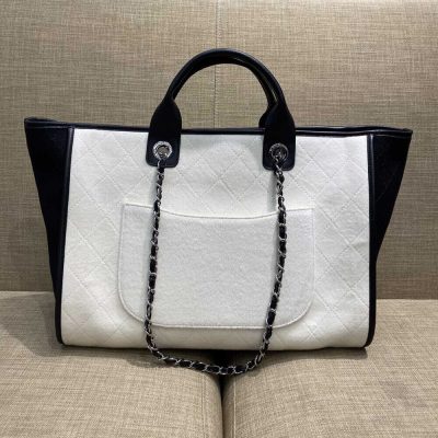 Alternative view of Replica Chanel Wool Felt Deauville Shopping Bag A60598 White/Black