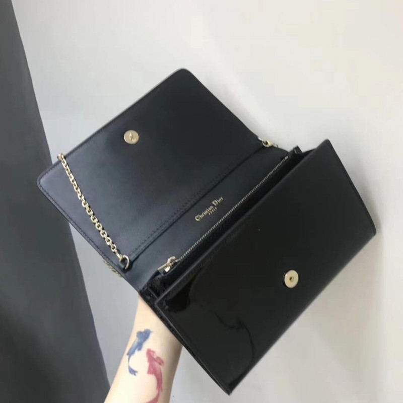 Replica Christian Dior Black 30 Montaigne Patent Calfskin Wallet On Chain S2059 - Image 9