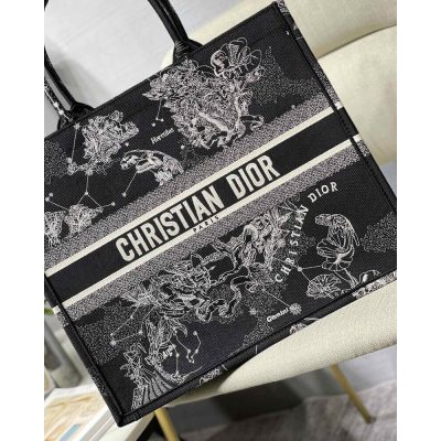 Alternative view of Replica Christian Dior Large Book Tote Black Toile De Jouy Zodiac Embroidery M1286