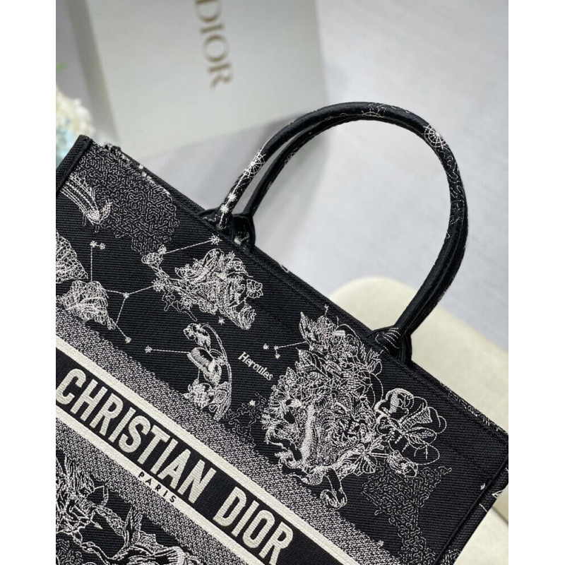 Replica Christian Dior Large Book Tote Black Toile De Jouy Zodiac Embroidery M1286 - Image 4