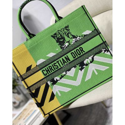 Alternative view of Replica Christian Dior Large Book Tote Bright Green And Orange D-Jungle Pop Embroidery M1286