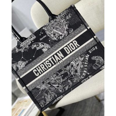 Alternative view of Replica Christian Dior Medium Book Tote Black Toile De Jouy Zodiac Embroidery M1296