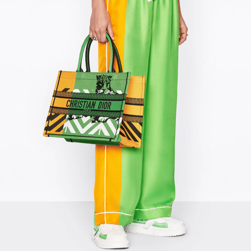 Replica Christian Dior Medium Book Tote Bright Green And Orange D-Jungle Pop Embroidery M1296 - Image 2