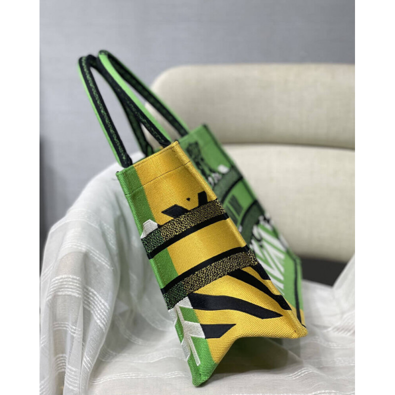 Replica Christian Dior Medium Book Tote Bright Green And Orange D-Jungle Pop Embroidery M1296 - Image 11