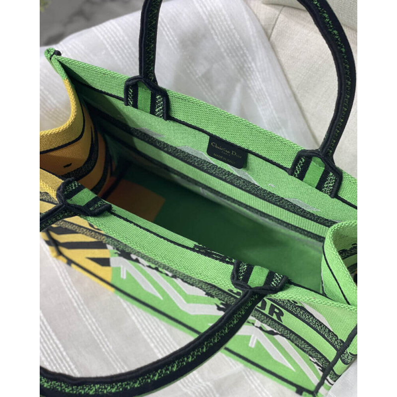 Replica Christian Dior Medium Book Tote Bright Green And Orange D-Jungle Pop Embroidery M1296 - Image 13