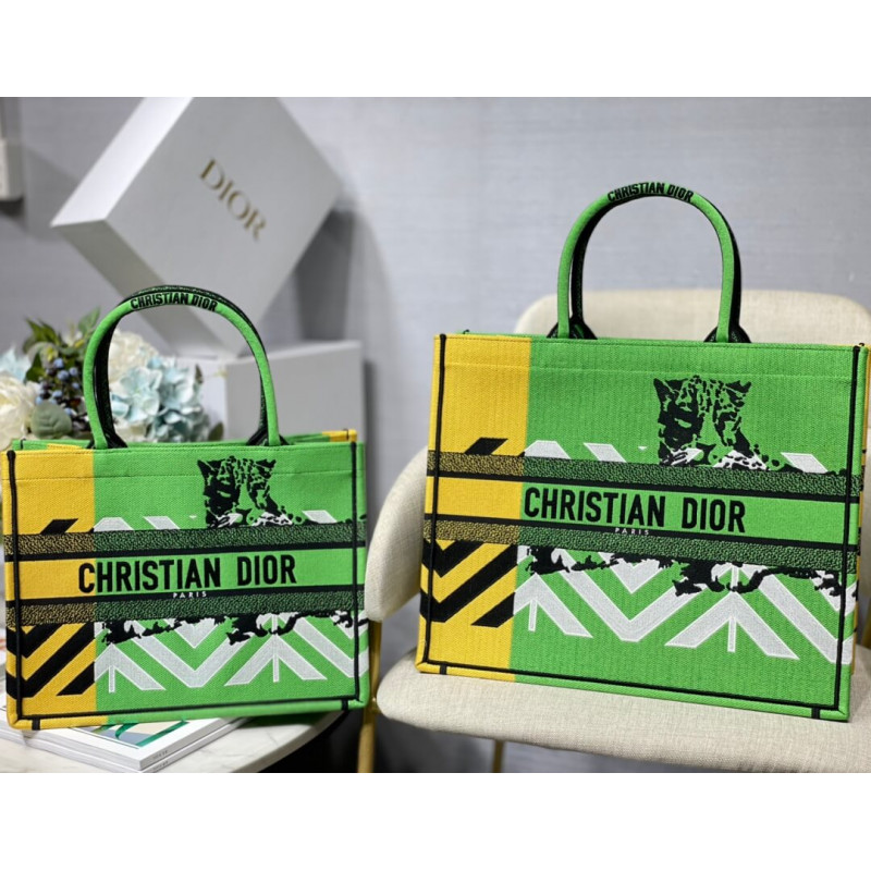 Replica Christian Dior Medium Book Tote Bright Green And Orange D-Jungle Pop Embroidery M1296 - Image 14